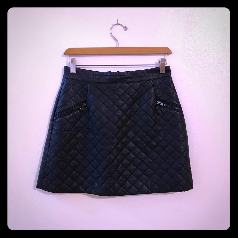 Topshop Quilted Black Leather Mini Skirt
